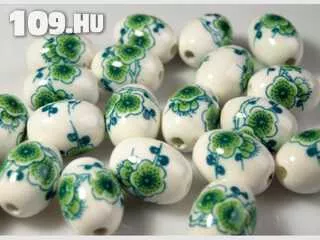 Porcelán hordó zöld virág mintával