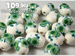 Porcelán hordó zöld virág mintával